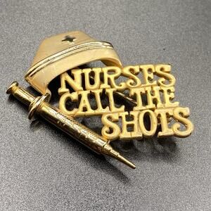 Vintage Danecraft Nurses Call The Shots Brooch Pin Nurse Gold Tone